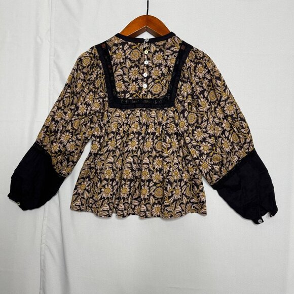 Anthropologie Cleobella Rafia Lace Harley Black Ballon Sleeve Peasant Blouse XS - Picture 7 of 15